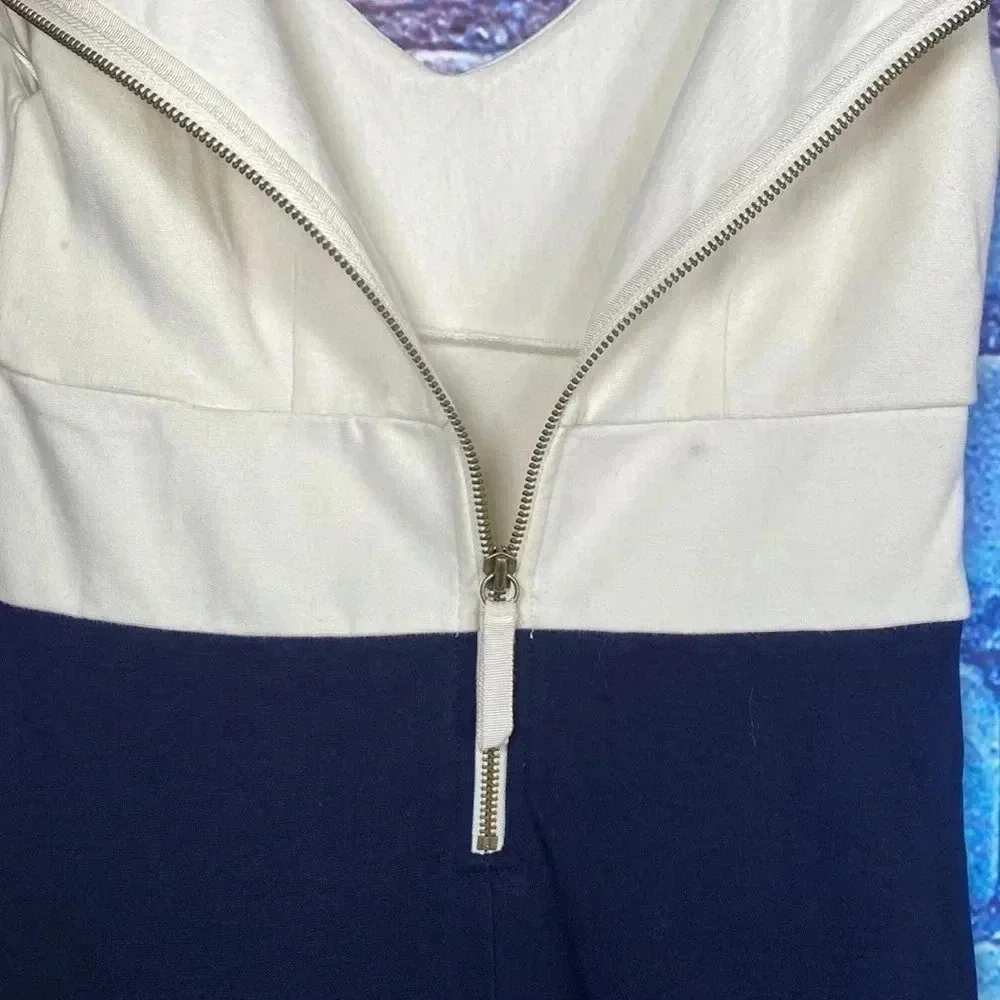 J. Crew Dress Midi Two-Tone Women’s Size 00 White Navy Blue Sleeveless